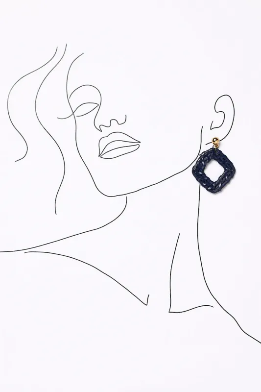 Square Raffia Earrings in Navy sold by Adrift