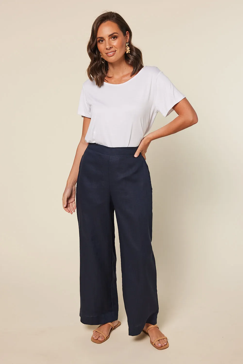 Camille Linen Wide Leg Pant in Navy sold by Adrift product image thumbnail 5