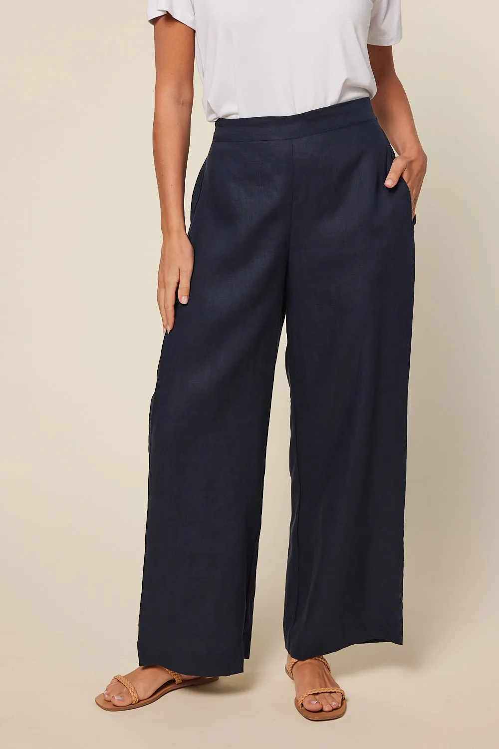 Camille Linen Wide Leg Pant in Navy sold by Adrift product image thumbnail 3