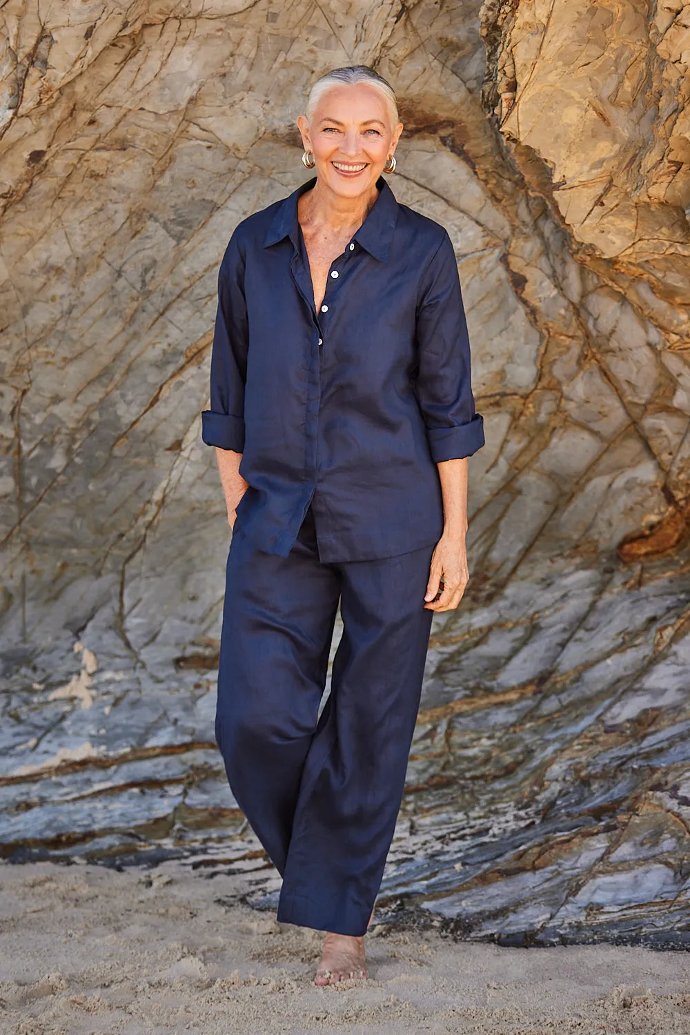Camille Linen Wide Leg Pant in Navy sold by Adrift product image thumbnail 2