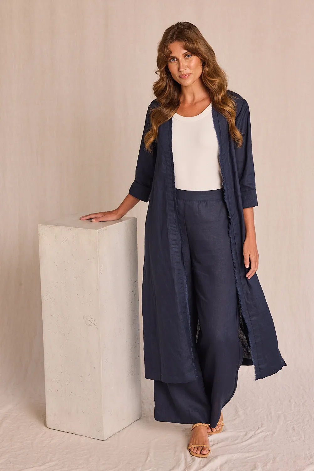 Camille Linen Wide Leg Pant in Navy sold by Adrift product image thumbnail 4