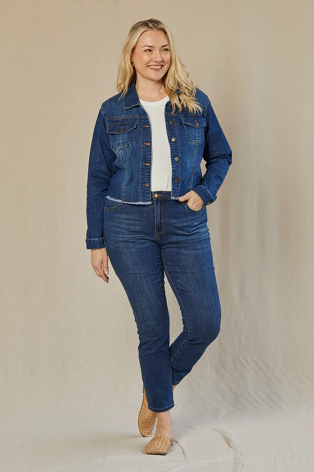 Adrift Cropped Denim Jacket in Mid Wash sold by Adrift product image thumbnail 2