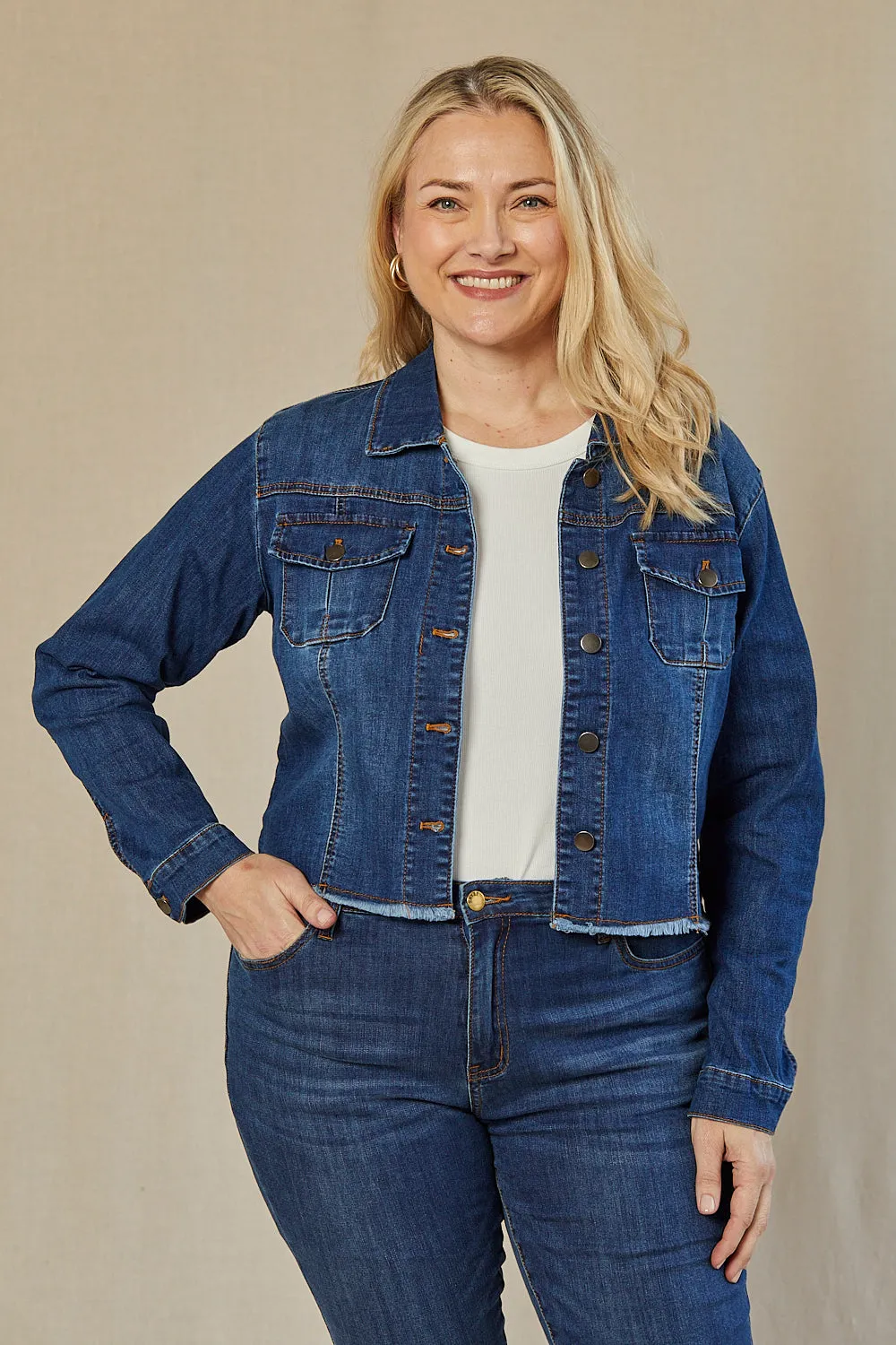 Adrift Cropped Denim Jacket in Mid Wash sold by Adrift product image thumbnail 4