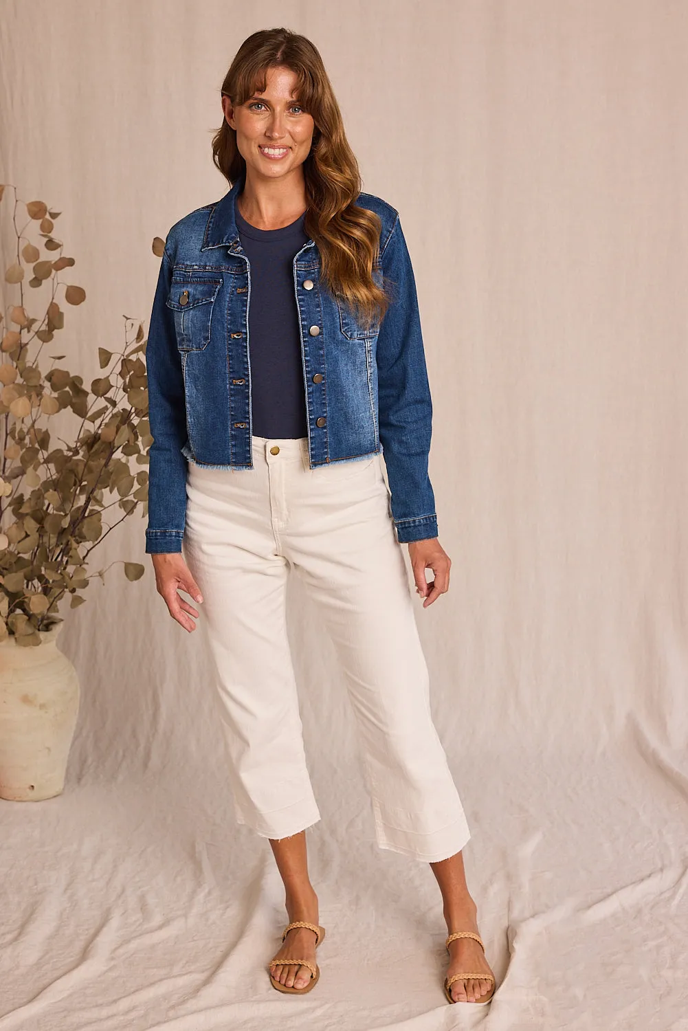 Adrift Cropped Denim Jacket in Mid Wash sold by Adrift product image thumbnail 5