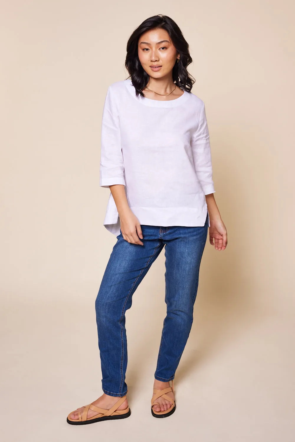 Boatneck Linen Top in White sold by Adrift product image thumbnail 3