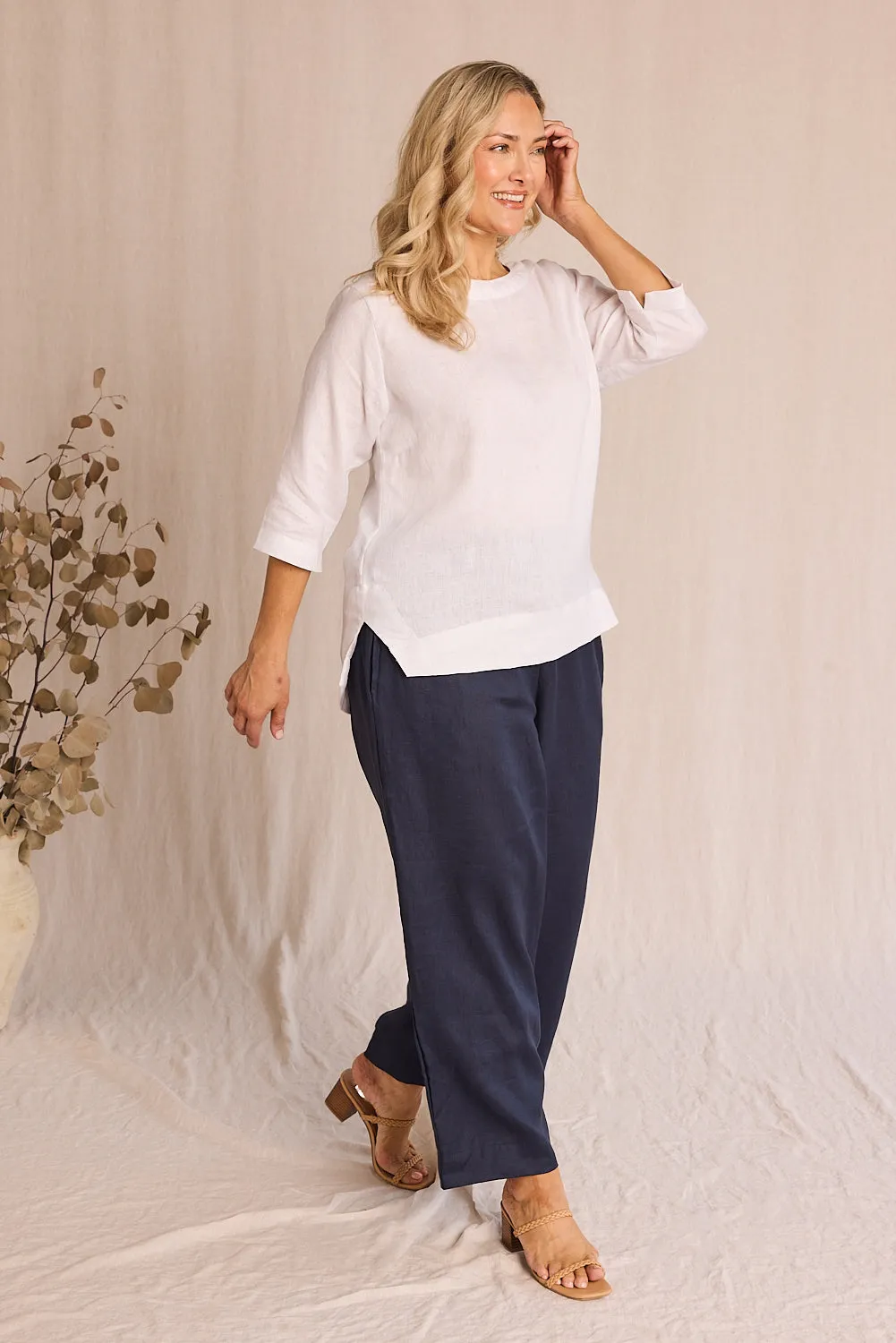 Boatneck Linen Top in White sold by Adrift product image thumbnail 2