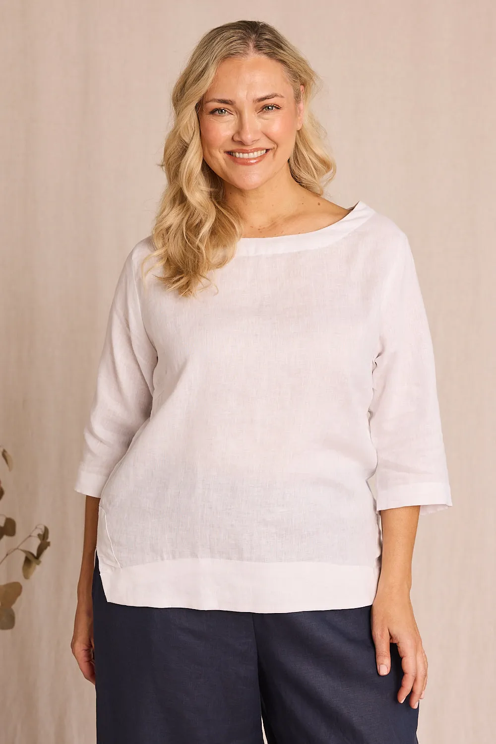 Boatneck Linen Top in White sold by Adrift