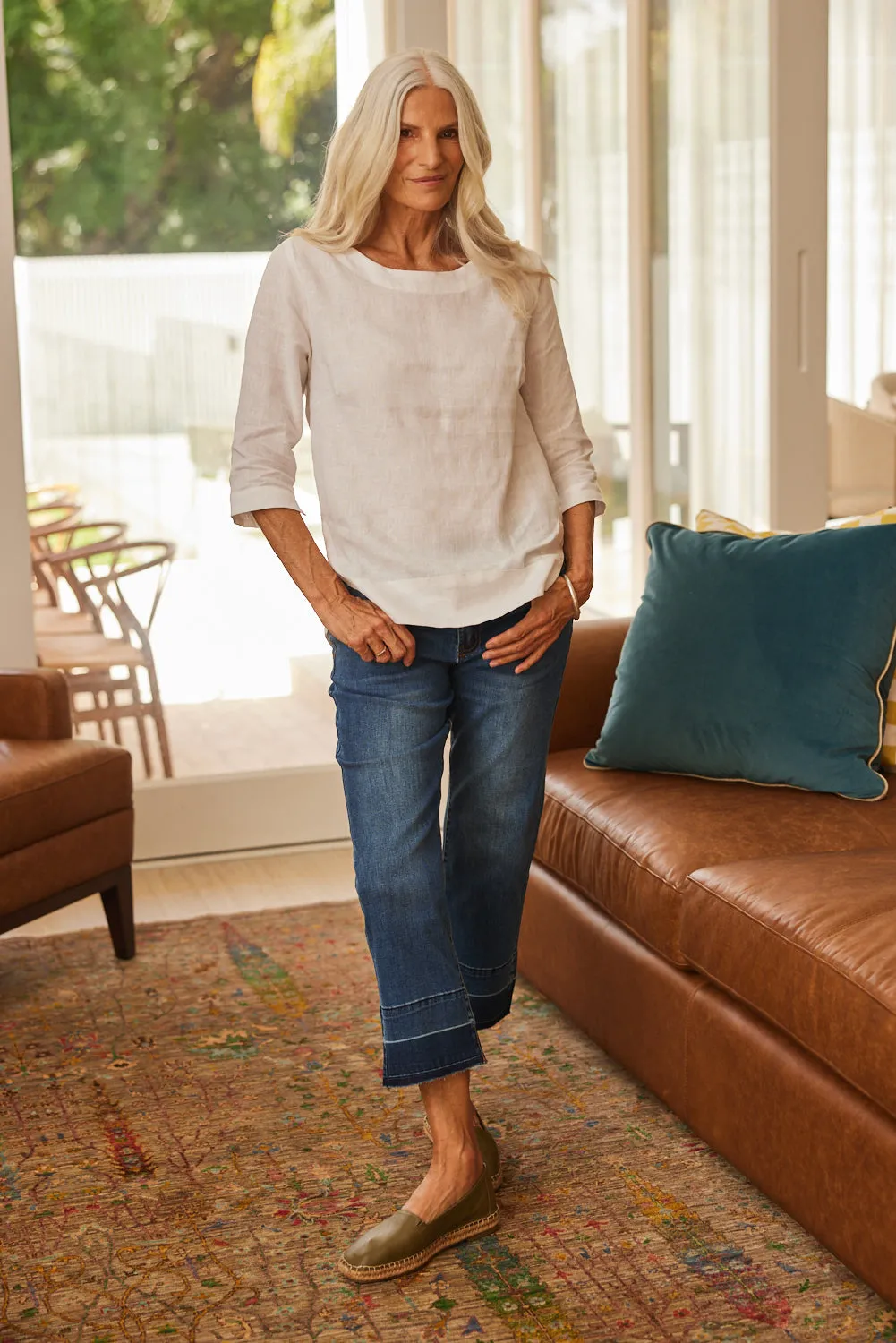Boatneck Linen Top in White sold by Adrift product image thumbnail 4