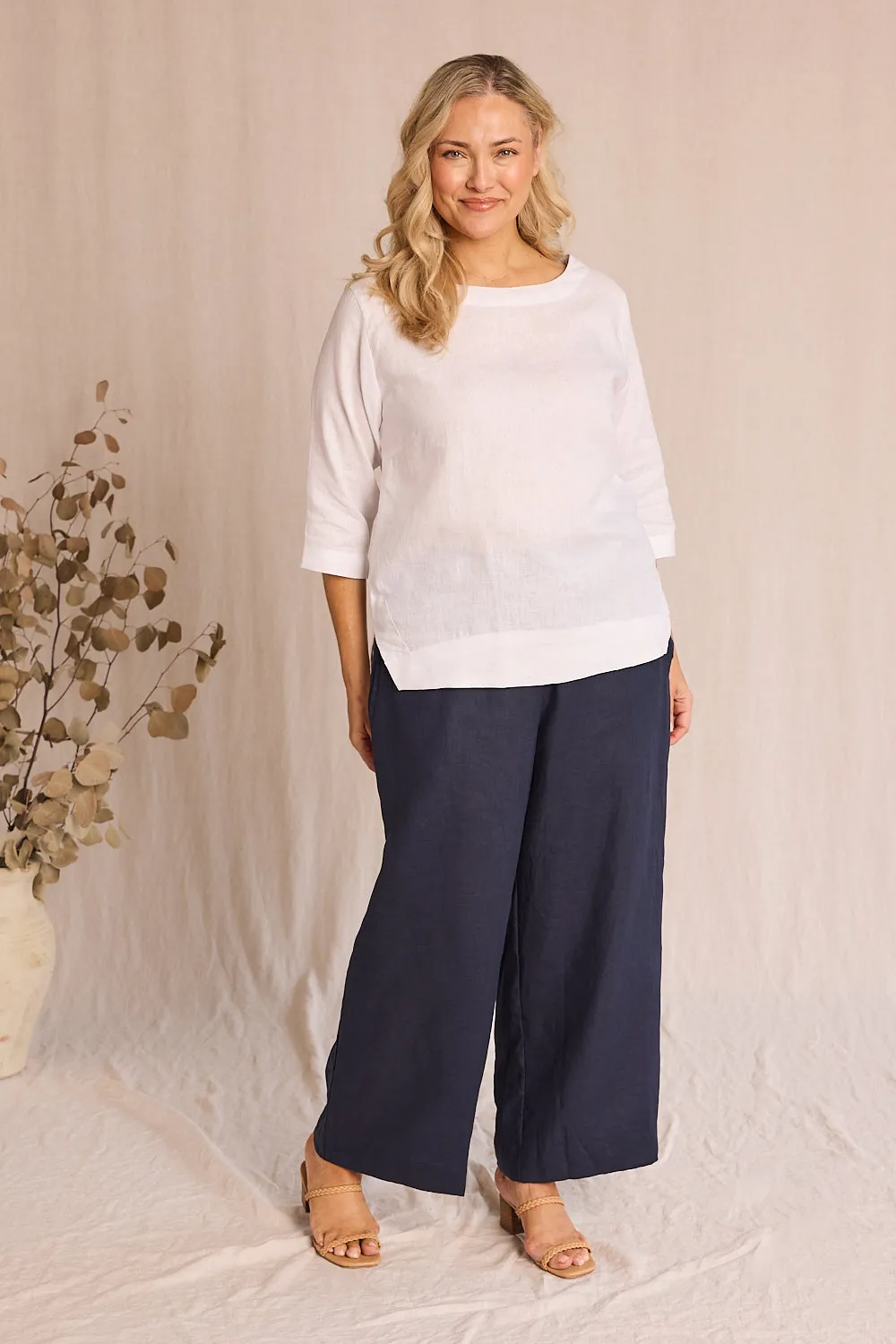 Boatneck Linen Top in White sold by Adrift product image thumbnail 5