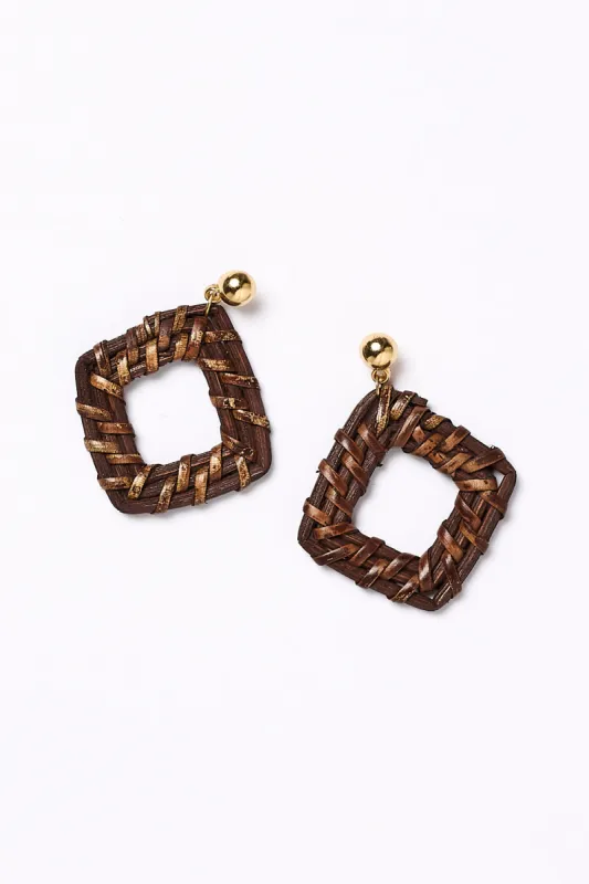 Square Raffia Earrings in Brown sold by Adrift