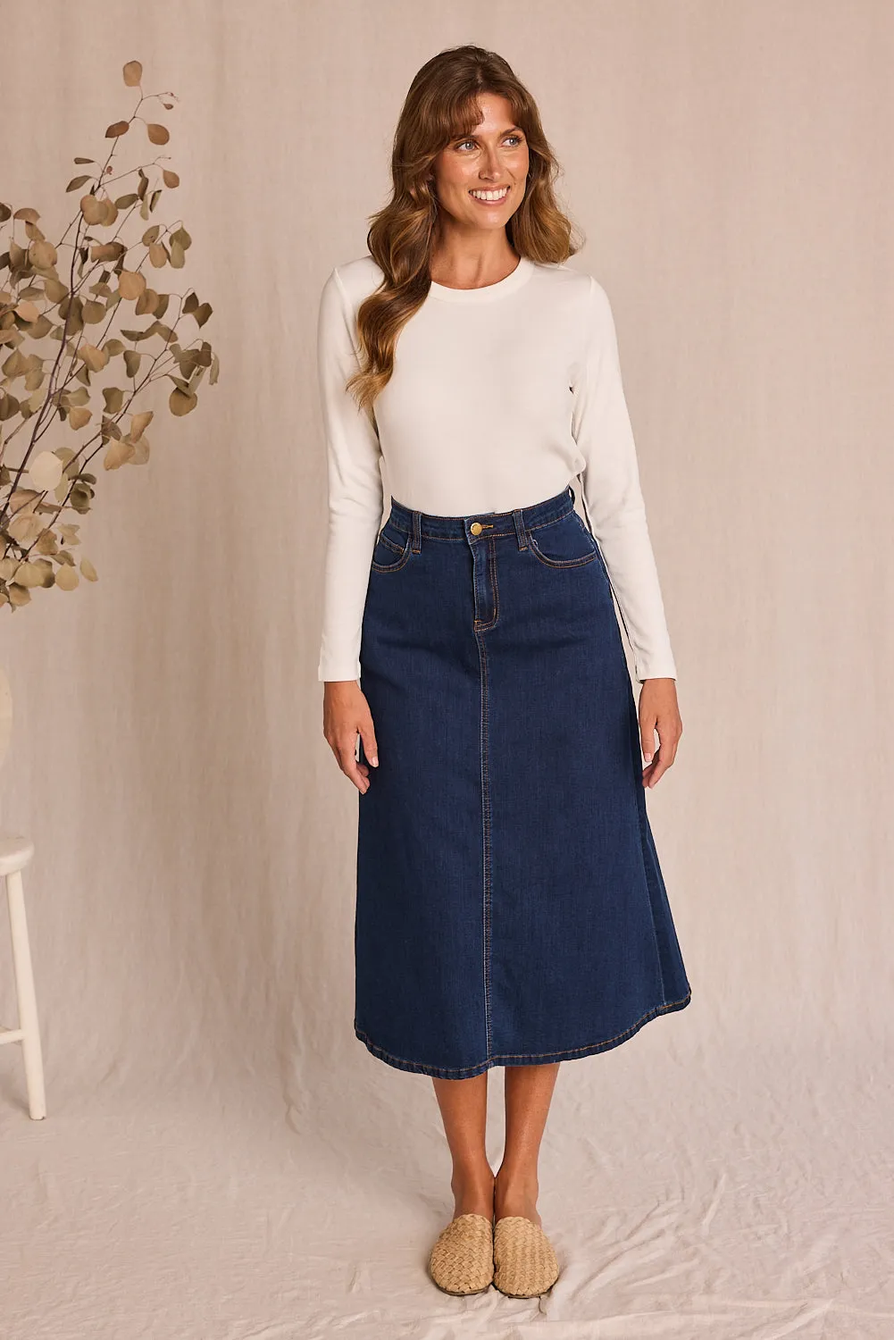 Adrift Denim A-Line Skirt in Mid Wash sold by Adrift product image thumbnail 4