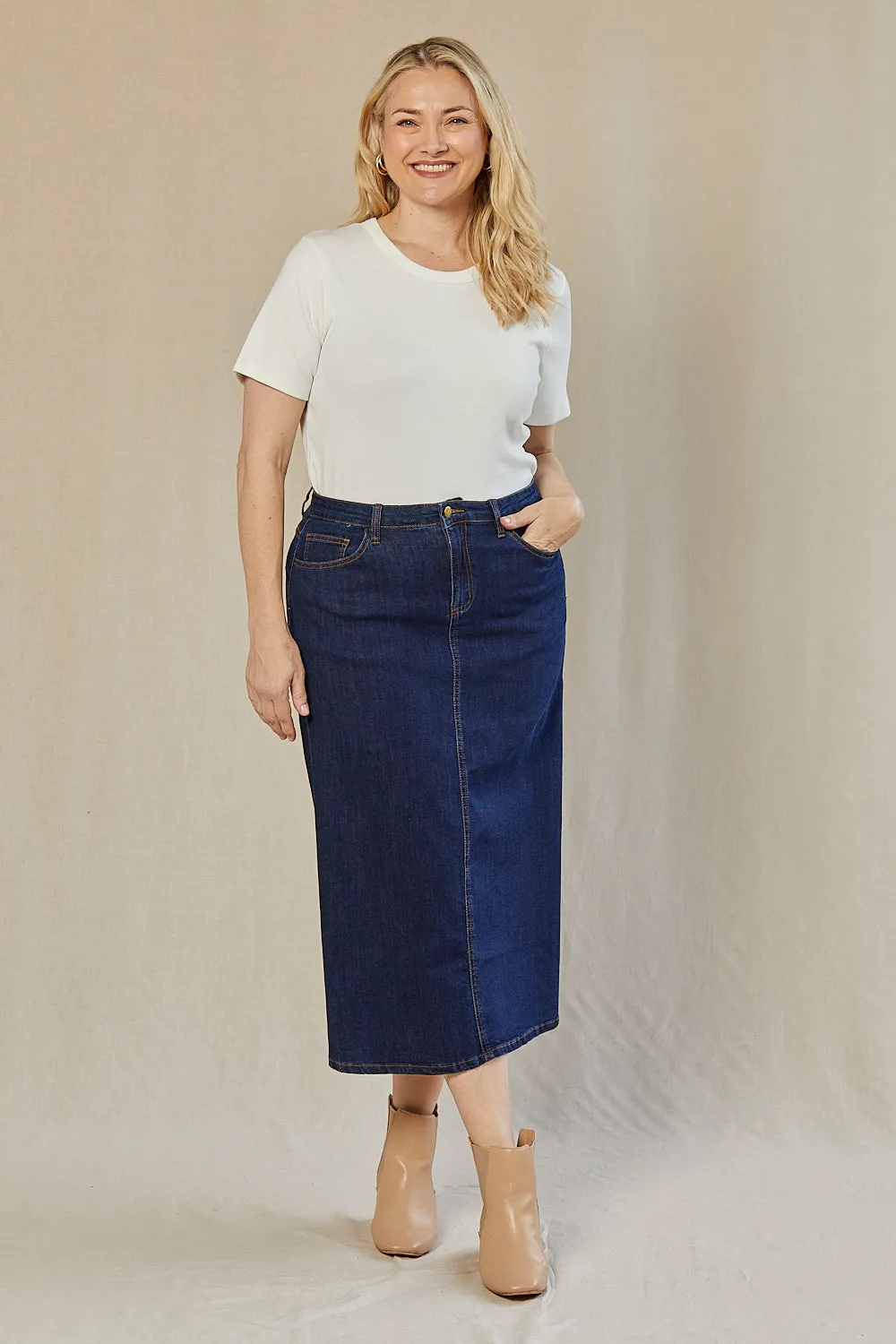Adrift Denim A-Line Skirt in Mid Wash sold by Adrift product image thumbnail 3