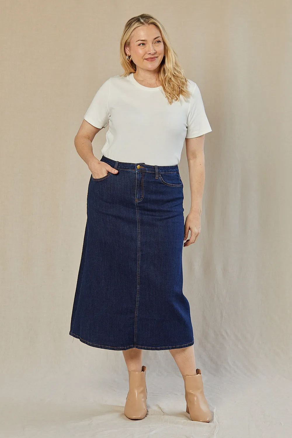 Adrift Denim A-Line Skirt in Mid Wash sold by Adrift product image thumbnail 5