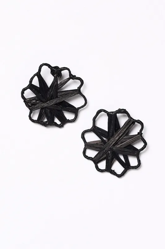 Raffia Woven Flower Earrings in Black sold by Adrift