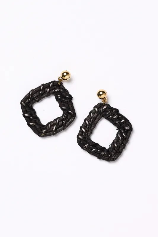 Square Raffia Earrings in Coal sold by Adrift