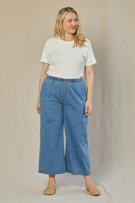 Breezy Petite Length Relaxed Chambray Pant in Light Wash sold by Adrift