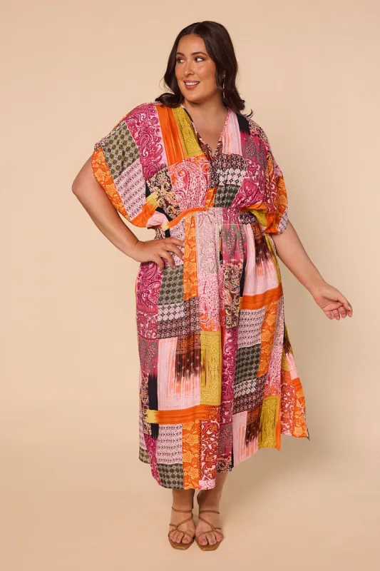 Tisca Plunge Neck Maxi Dress in Via Milano sold by Adrift