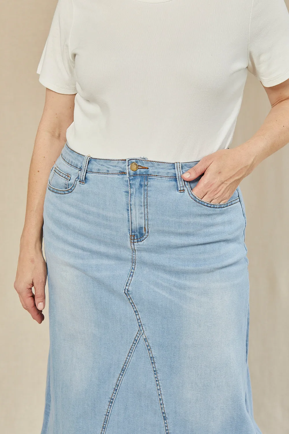 Adrift Denim Midi Skirt in Light Wash sold by Adrift product image thumbnail 3