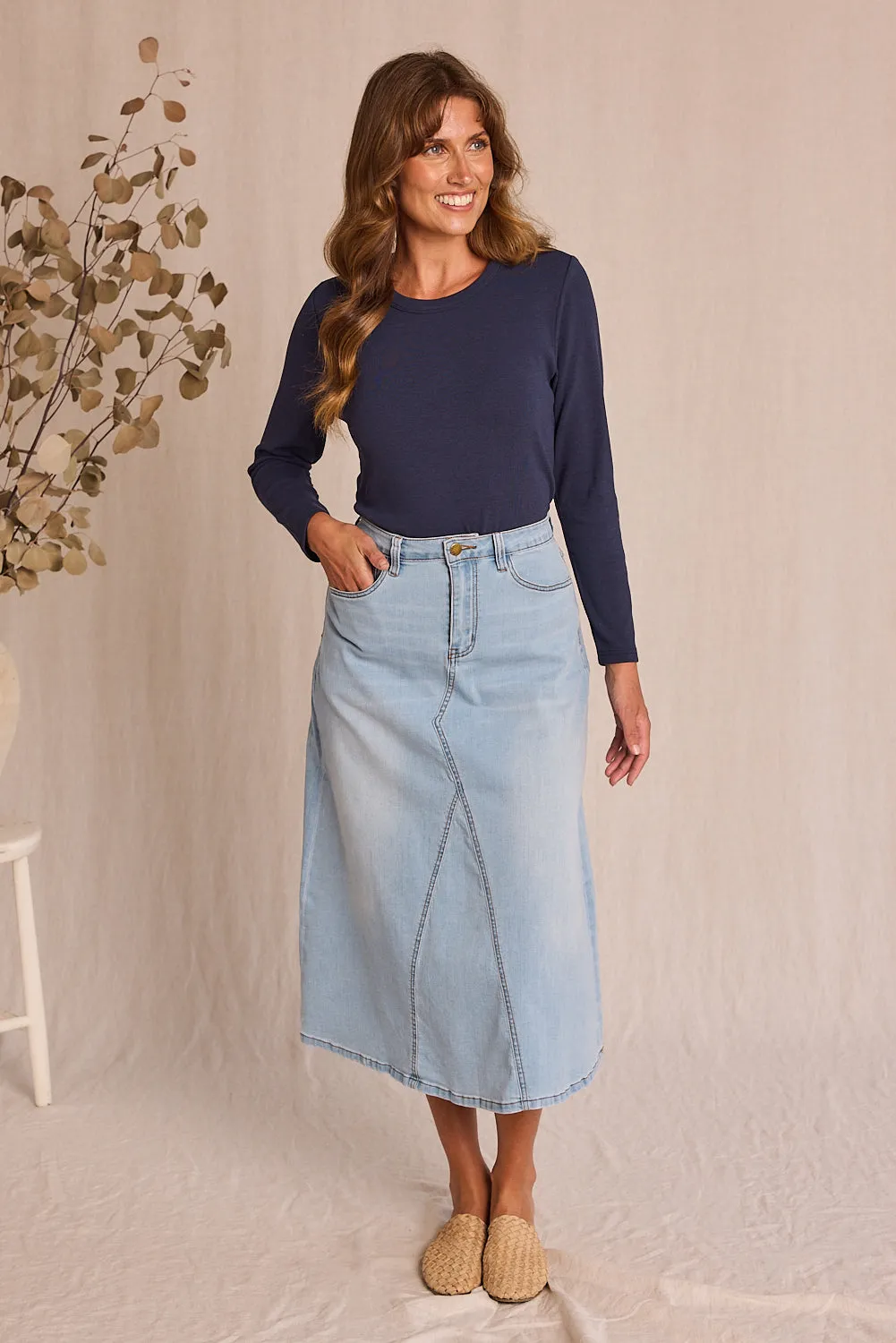 Adrift Denim Midi Skirt in Light Wash sold by Adrift product image thumbnail 5