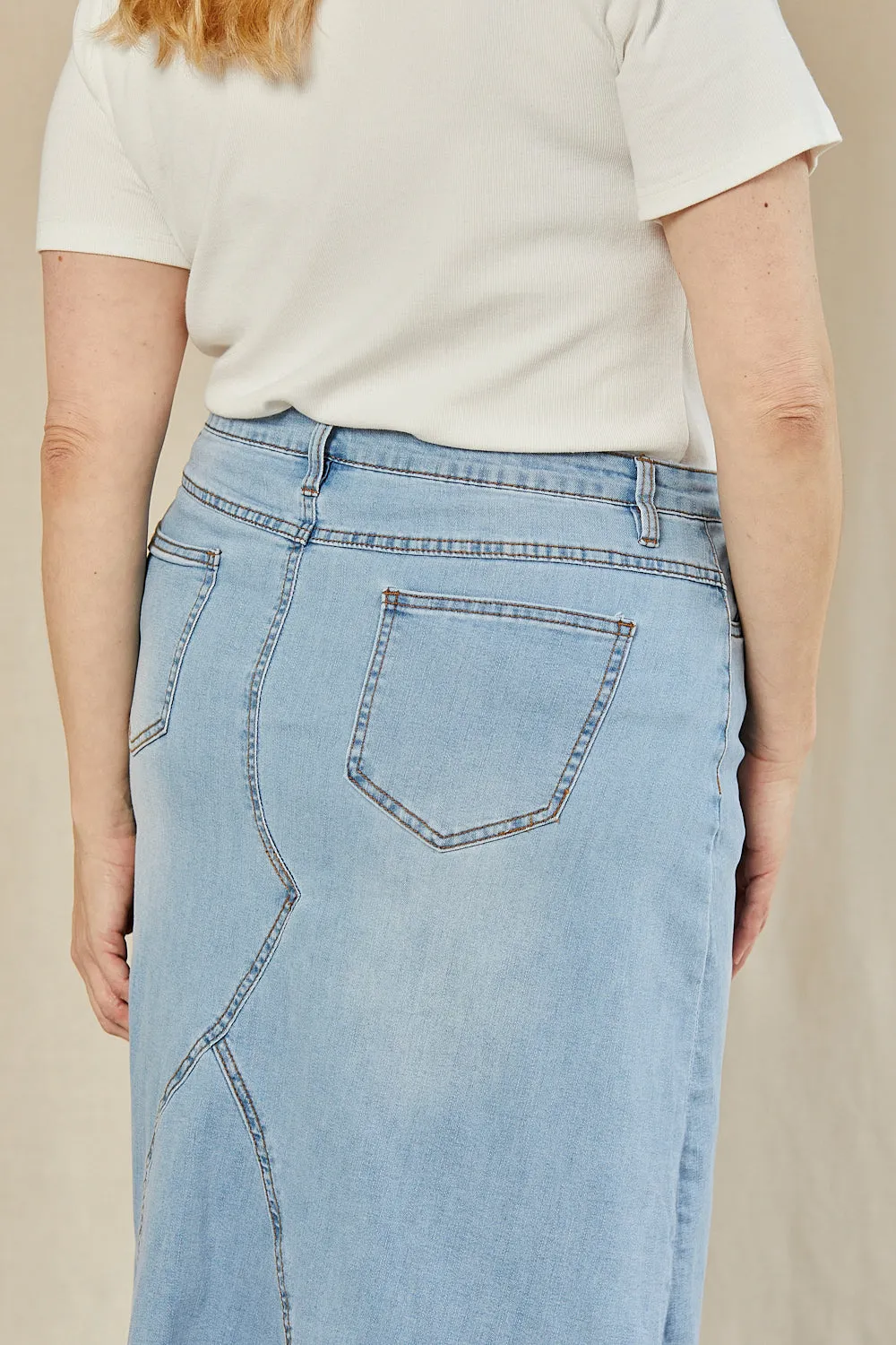 Adrift Denim Midi Skirt in Light Wash sold by Adrift product image thumbnail 4