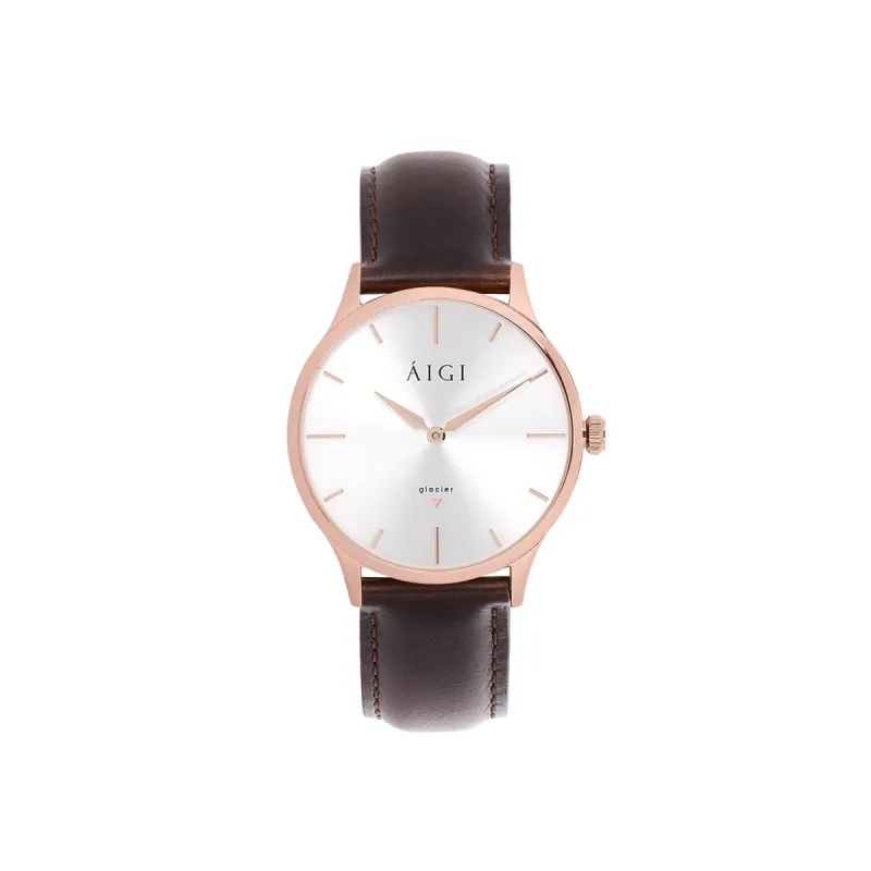 GLACIER ROSE 36MM - BROWN LEATHER sold by Aigi Time