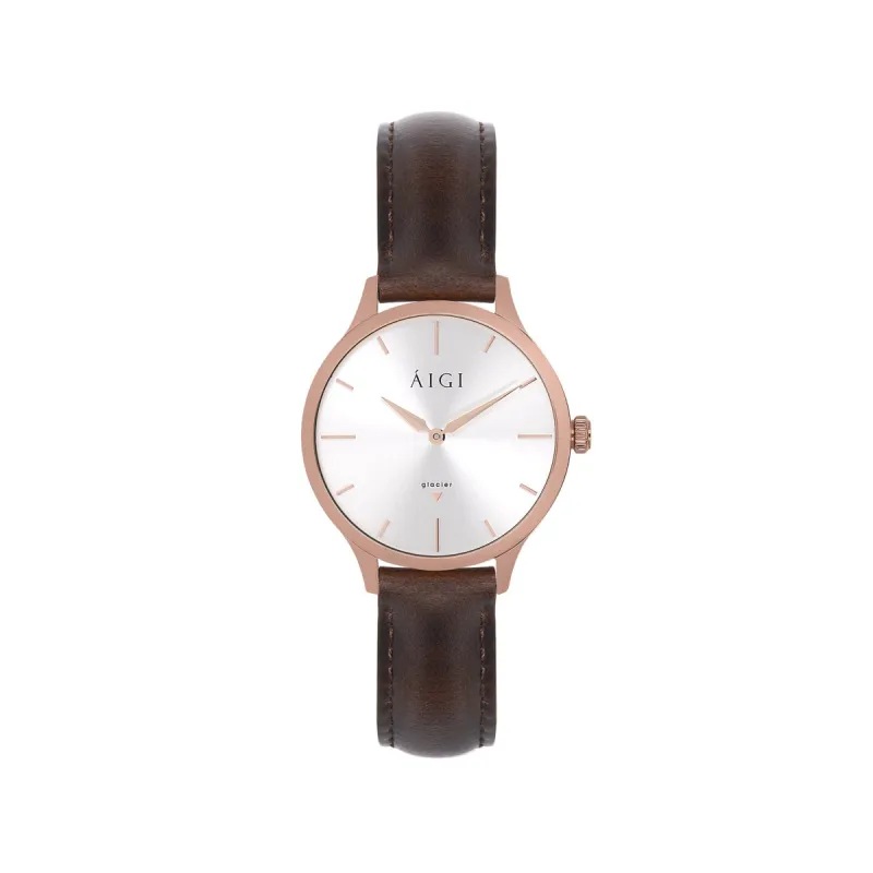 GLACIER ROSE 32MM - BROWN LEATHER sold by Aigi Time