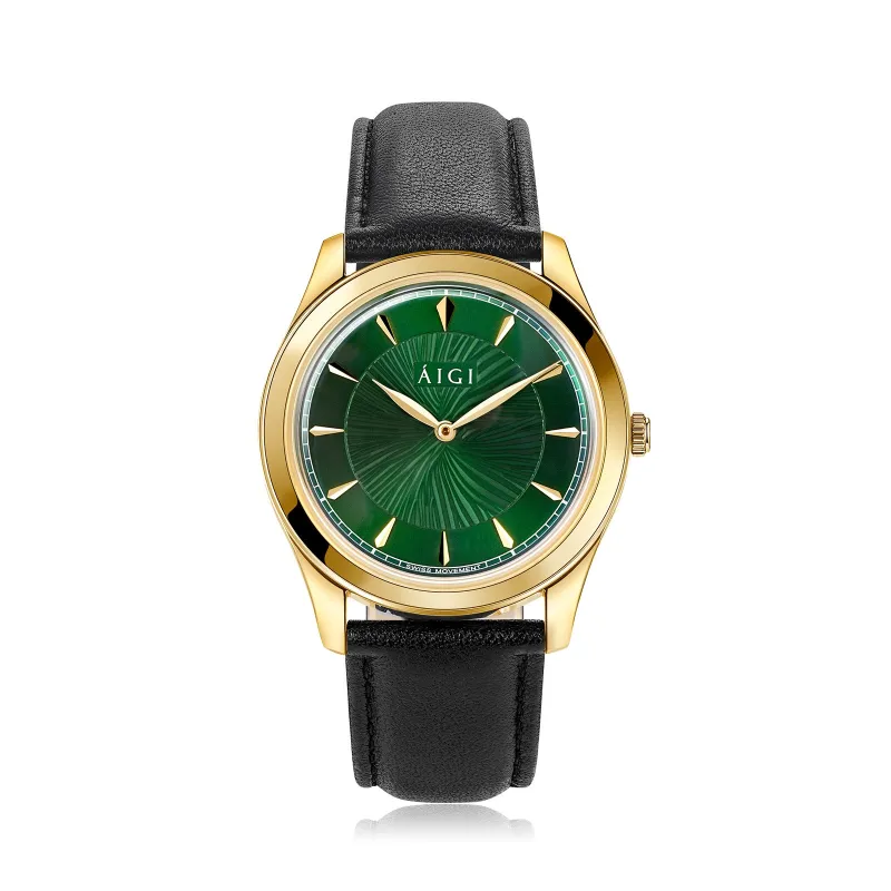 AURORA 38MM BLACK LEATHER made by Aigi Time