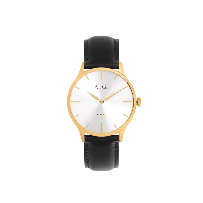 GLACIER GOLD 36MM - BLACK LEATHER sold by Aigi Time