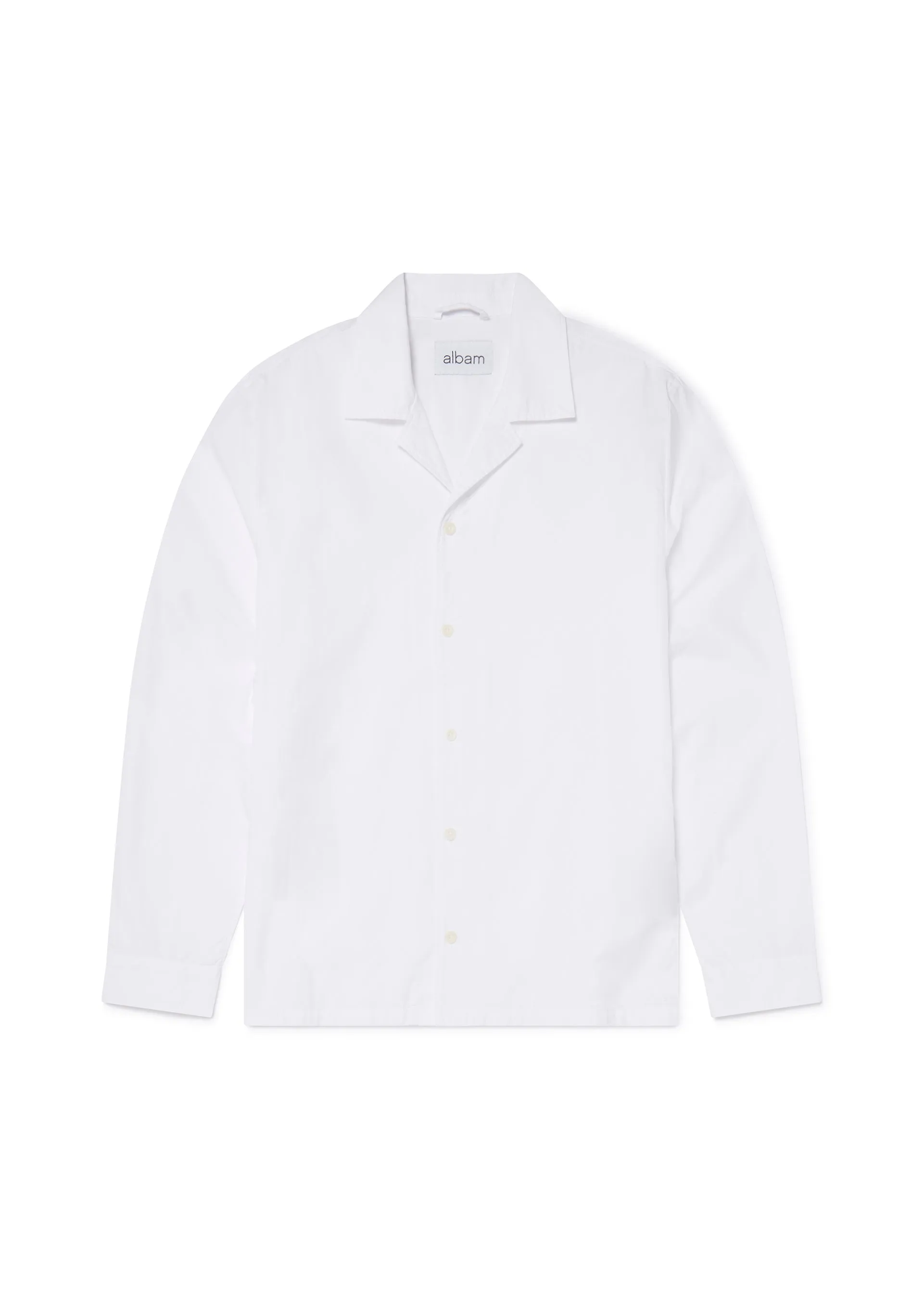 Long Sleeve Revere Poplin Shirt in White sold by Albam Clothing