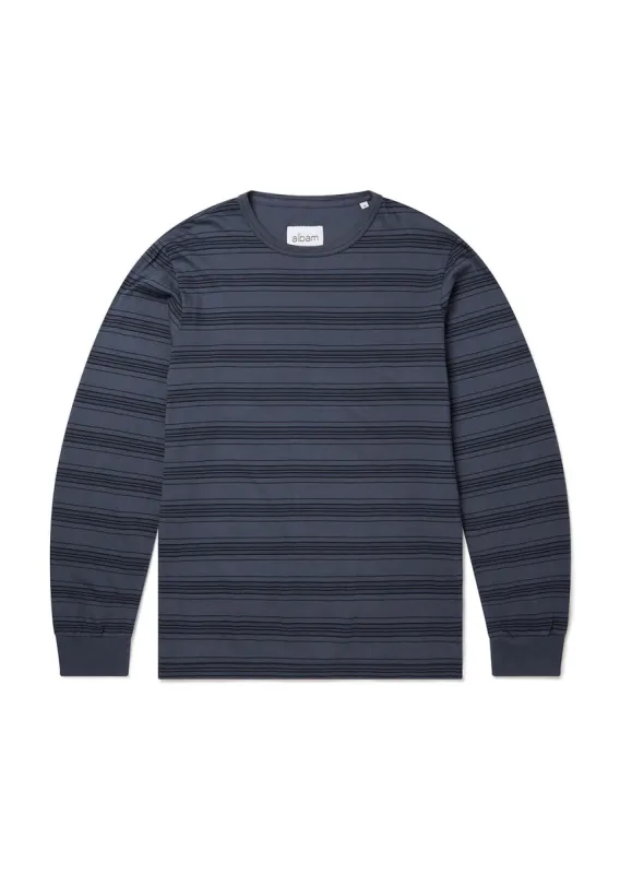Overdyed Stripe Long Sleeve T-Shirt in Navy sold by Albam Clothing