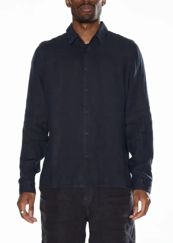 Long Sleeve Linen Shirt in Navy sold by Albam Clothing