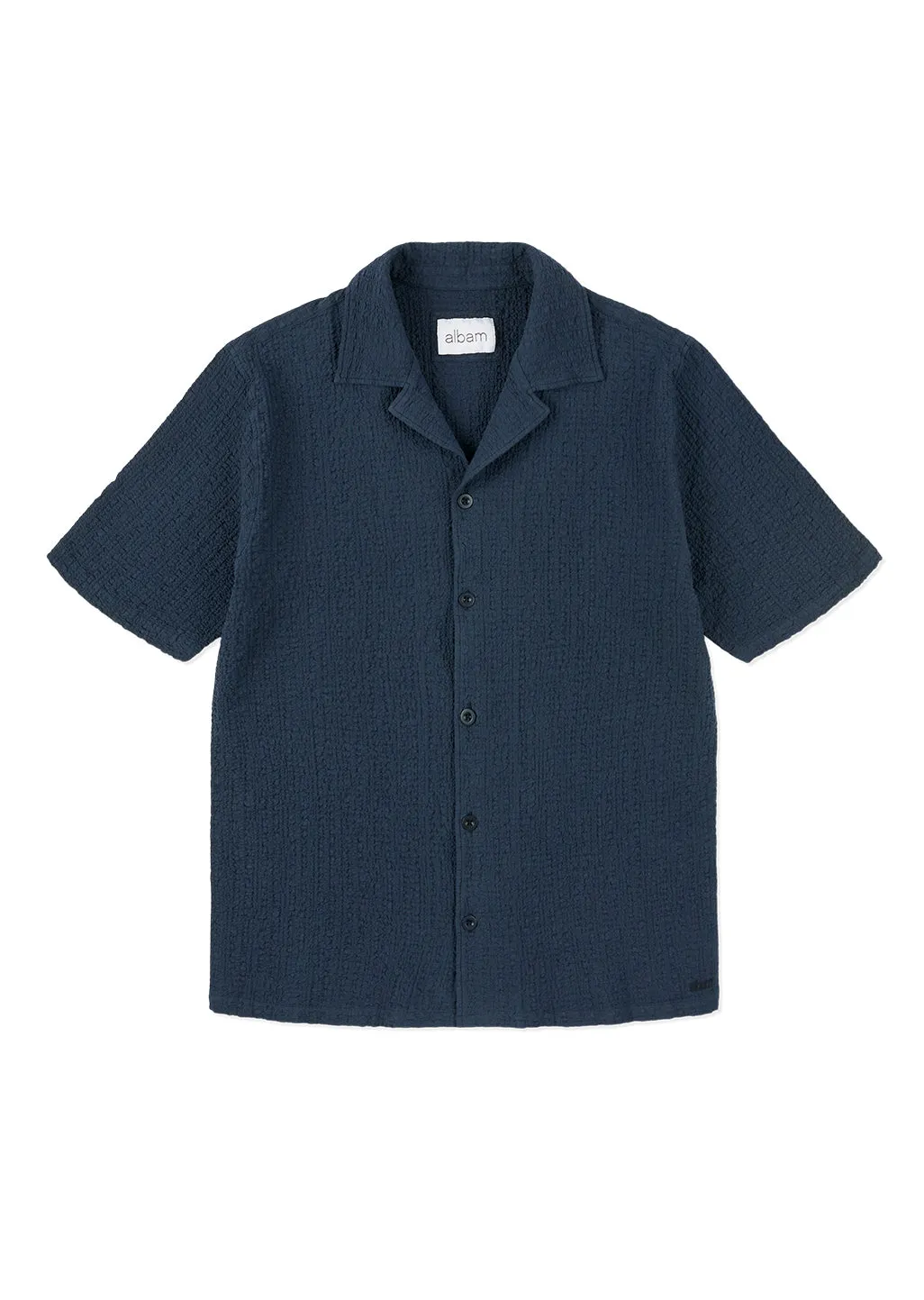 Seersucker Fenton Shirt in Dark Navy sold by Albam Clothing