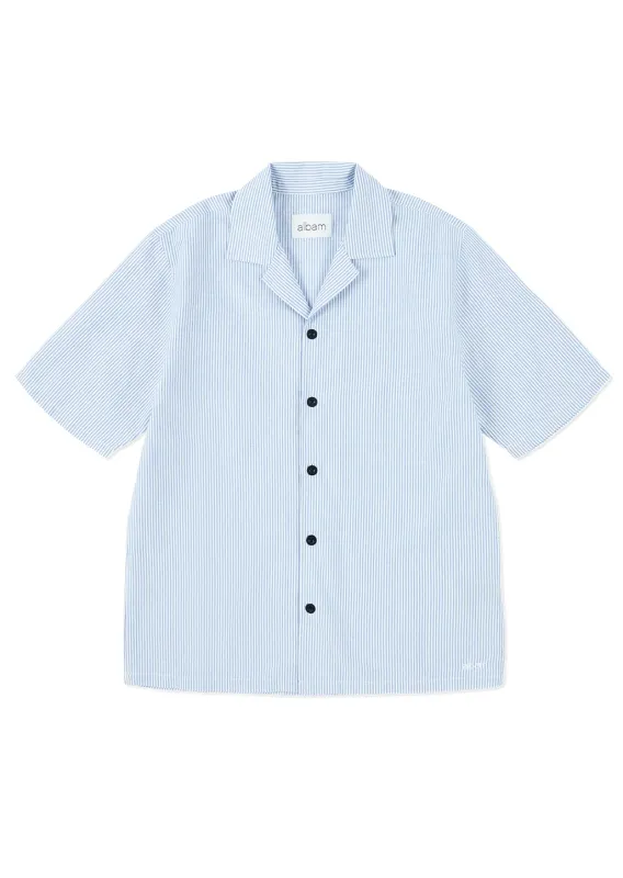 Oxford Stripe Fenton Shirt in Washed Blue sold by Albam Clothing