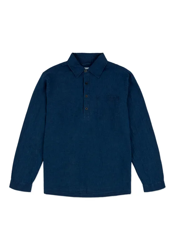 Carpenter Linen Shirt in Dark Navy sold by Albam Clothing