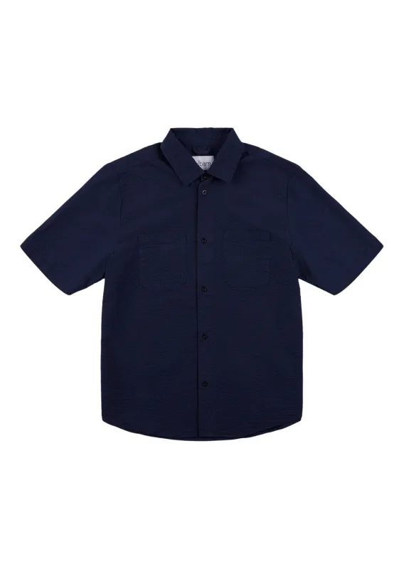 Derby Seersucker Shirt in Dark Navy made by Albam Clothing