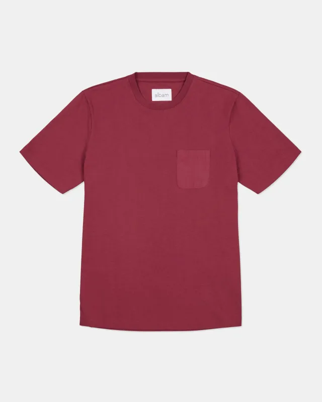 Woven Pocket T-Shirt in Deep Claret made by Albam Clothing