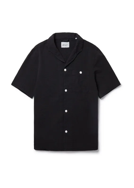 Seersucker Short Sleeve Miles Shirt in Black sold by Albam Clothing