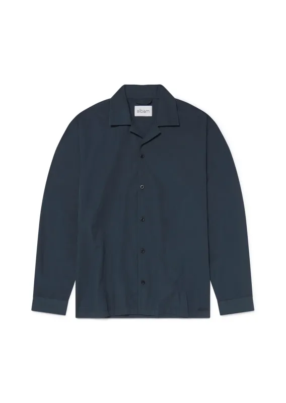 Long Sleeve Revere Poplin Shirt in Kelp Green sold by Albam Clothing