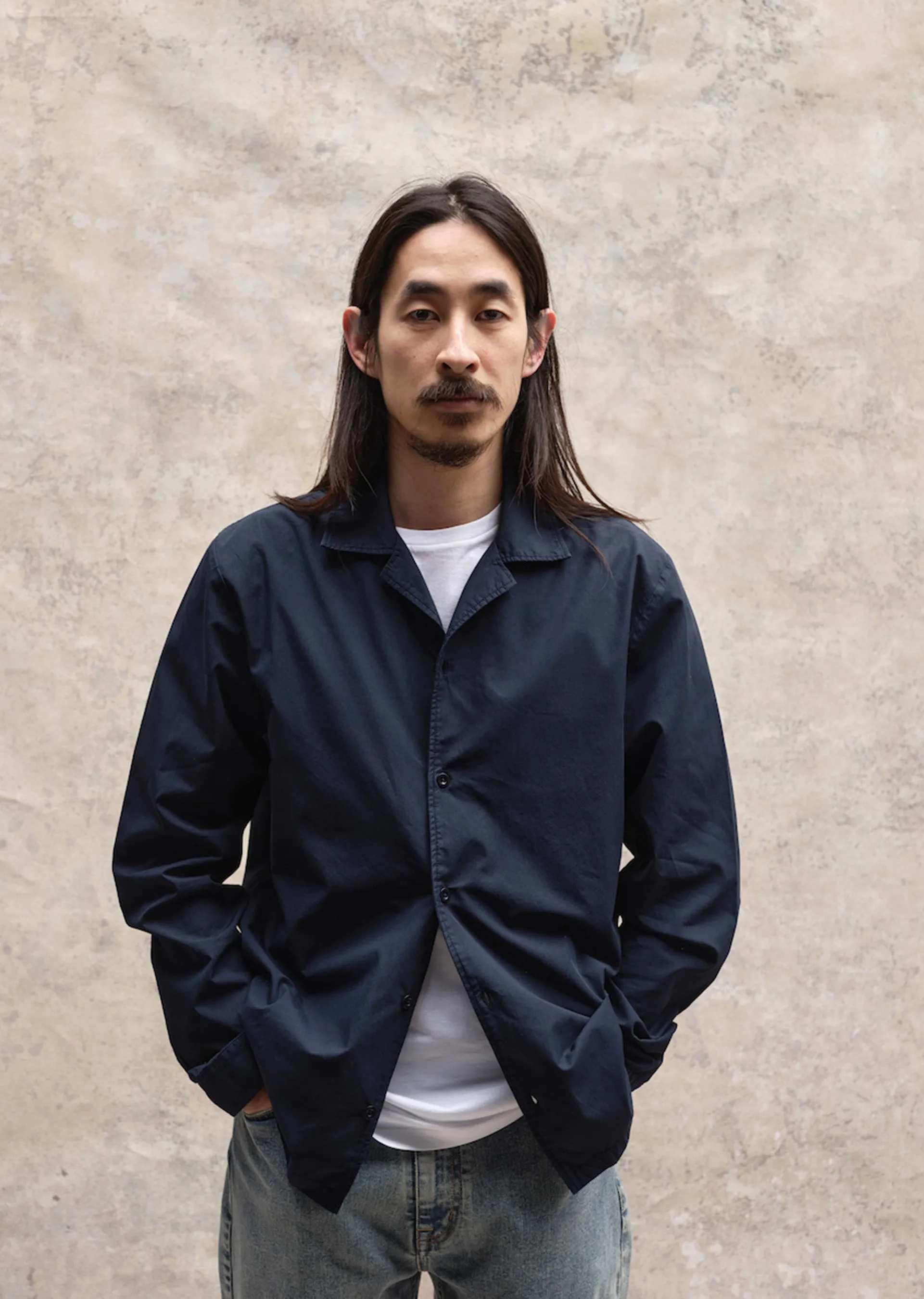 Long Sleeve Revere Poplin Shirt in Dark Navy sold by Albam Clothing product image thumbnail 2