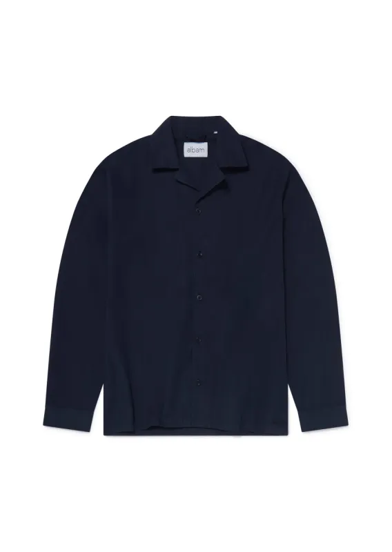 Long Sleeve Revere Poplin Shirt in Dark Navy sold by Albam Clothing