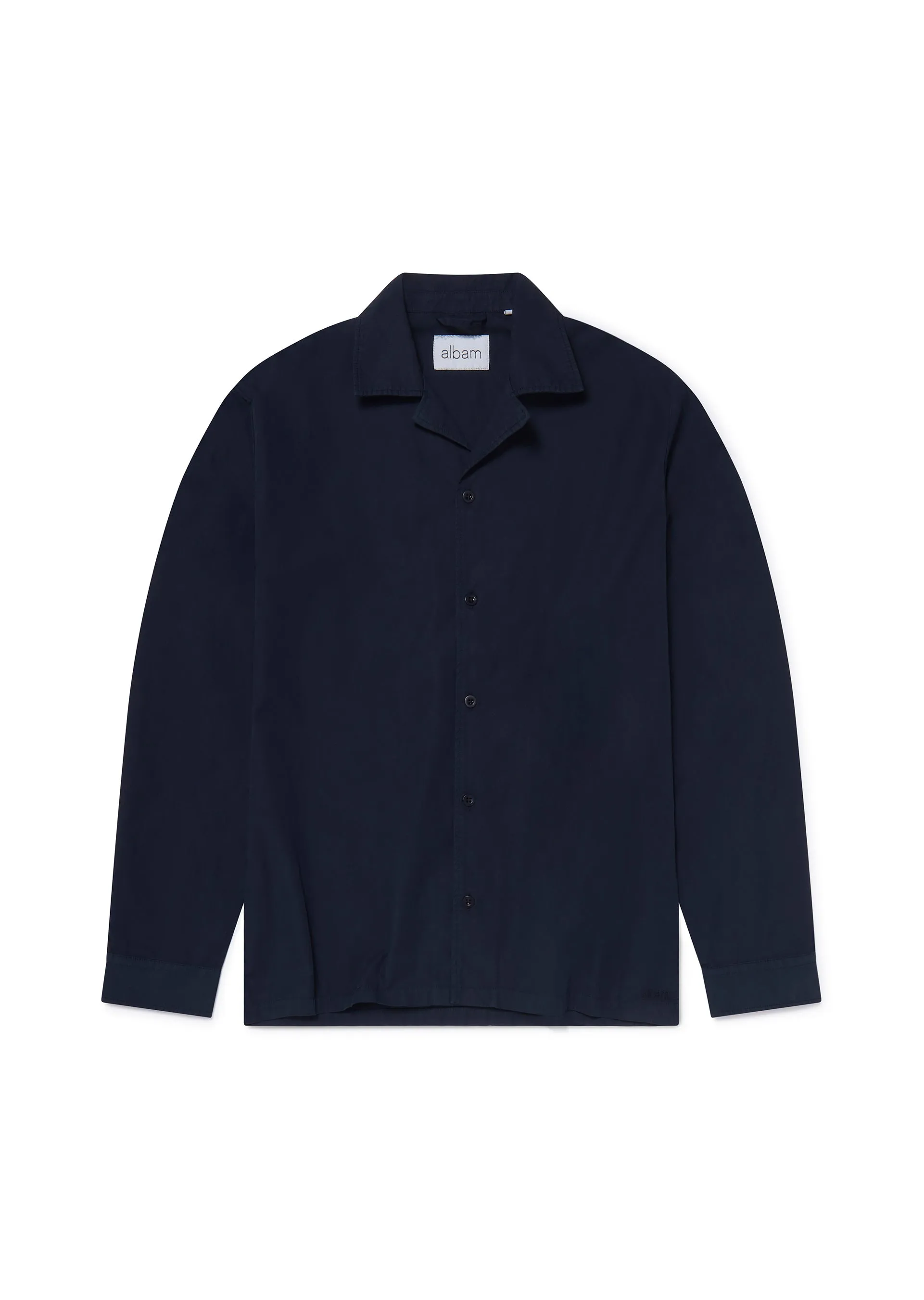 Long Sleeve Revere Poplin Shirt in Dark Navy sold by Albam Clothing