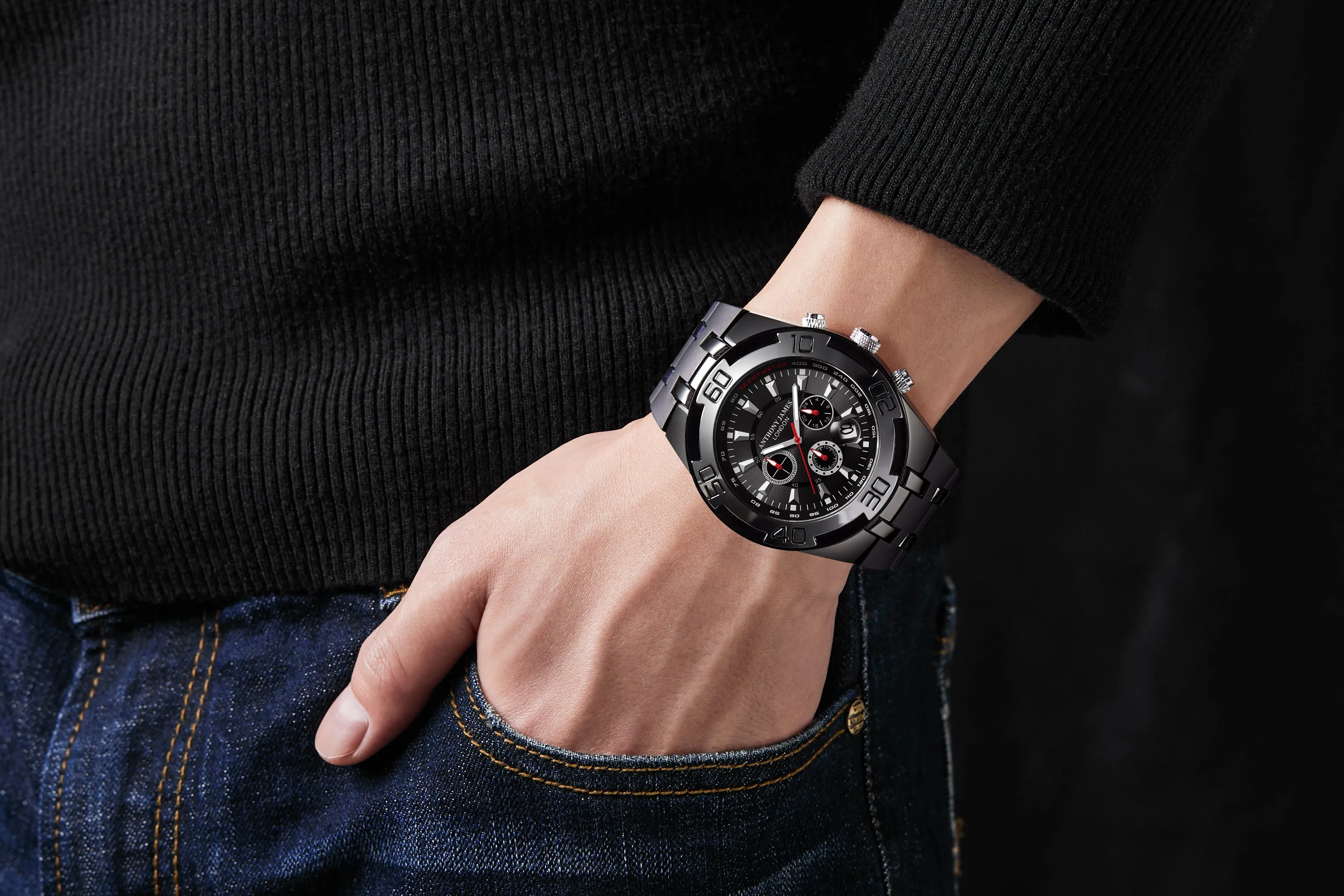 Hand Assembled Anthony James Limited Edition Chrono Radar Black sold by Anthony James product image thumbnail 3
