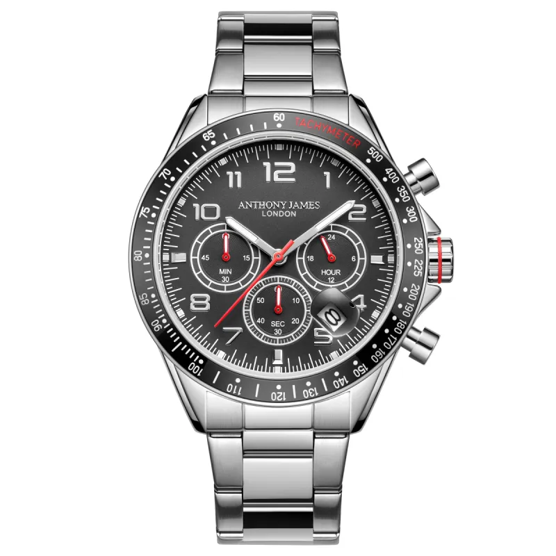 Tachymeter Chrono Steel Black made by Anthony James