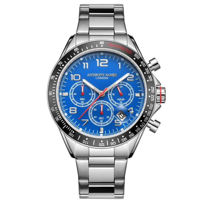 Tachymeter Chrono Steel Blue made by Anthony James