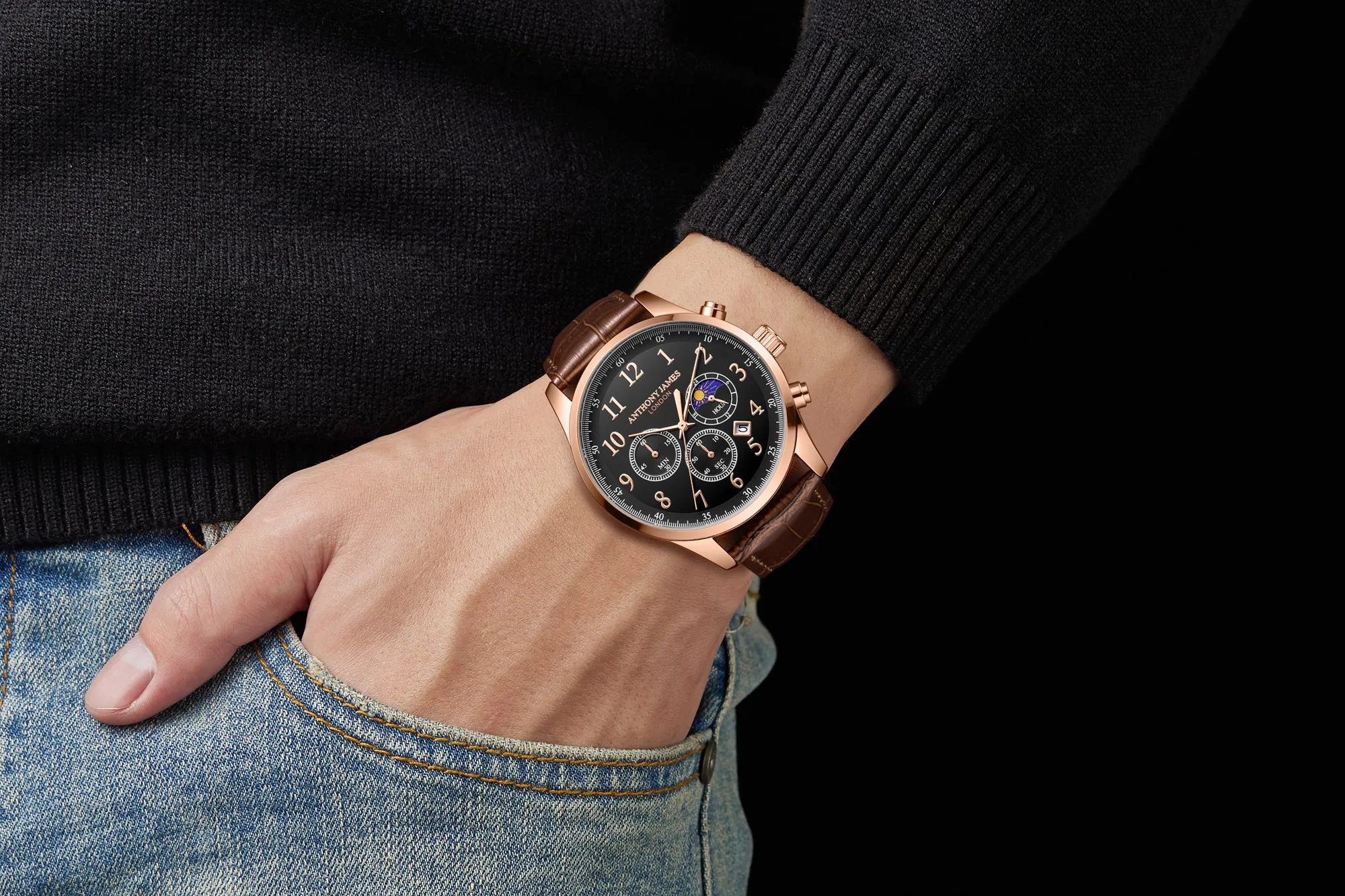 Moonphase Chronograph Rose Black sold by Anthony James product image thumbnail 4