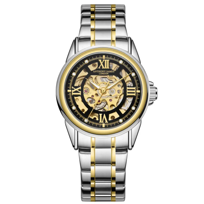 Skeleton Automatic Two Tone Gold & Steel Mens Watch sold by Anthony James