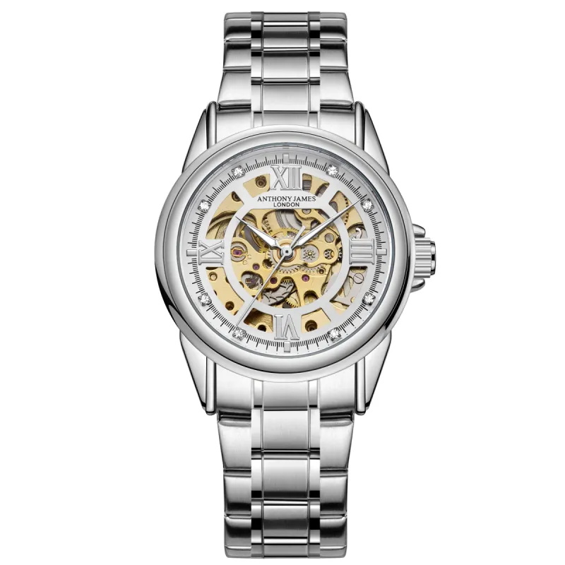 Skeleton Automatic Steel & White Mens Watch sold by Anthony James