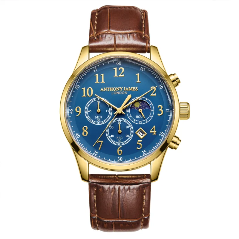 Moonphase Chronograph Gold Blue sold by Anthony James
