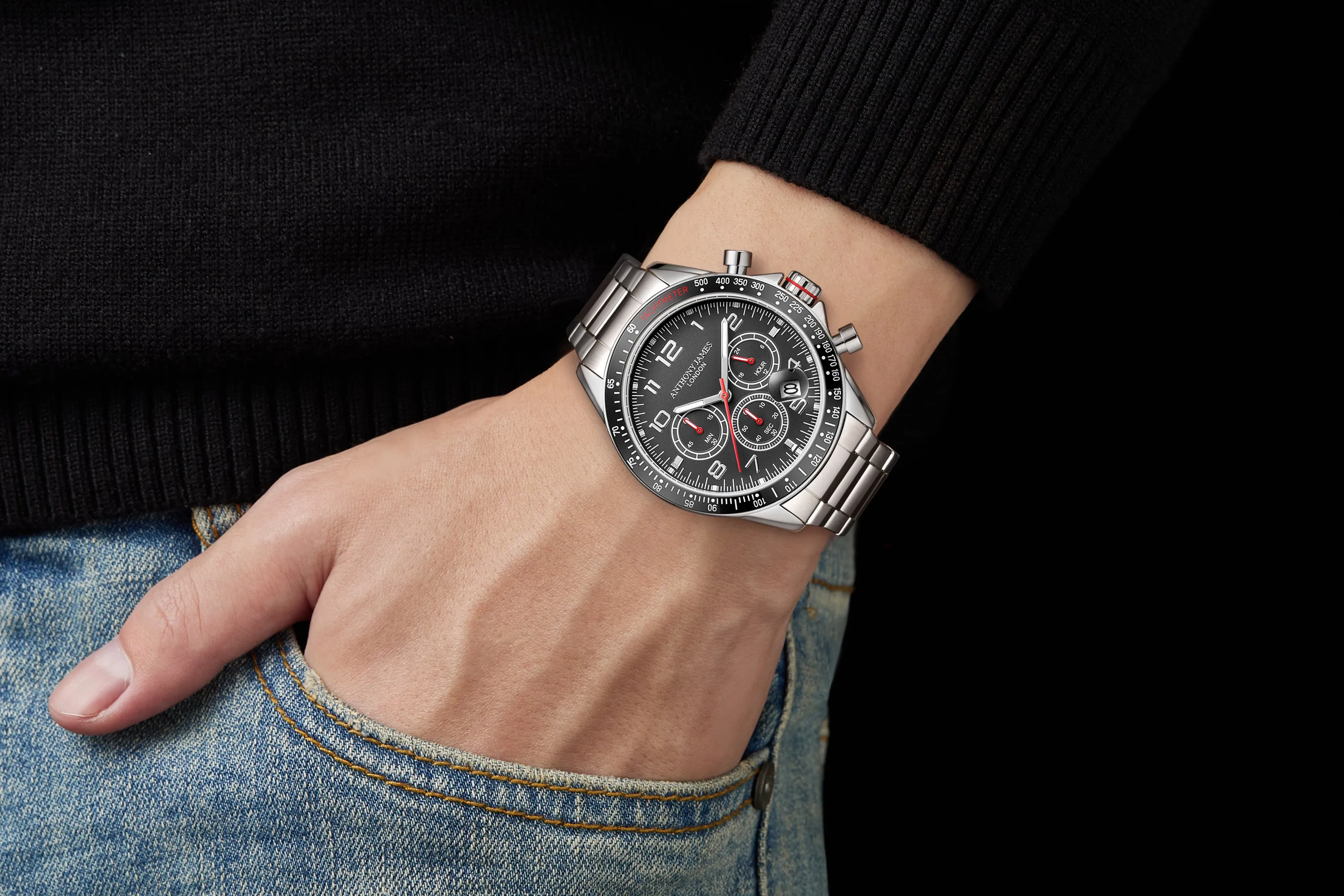 Tachymeter Chrono Steel Black sold by Anthony James product image thumbnail 4