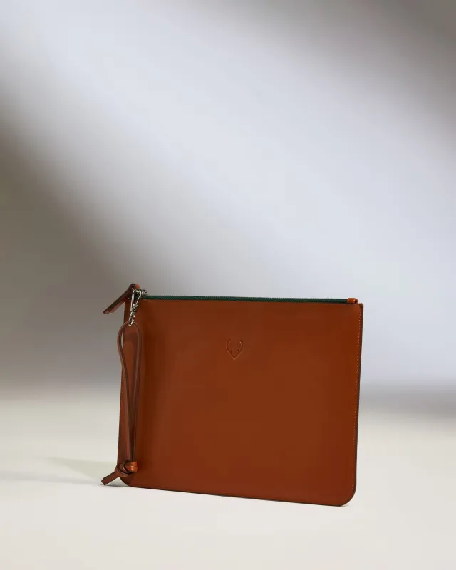 Zipped Pouch with Wristlet in Tan Leather - 1914 Collection sold by Antler